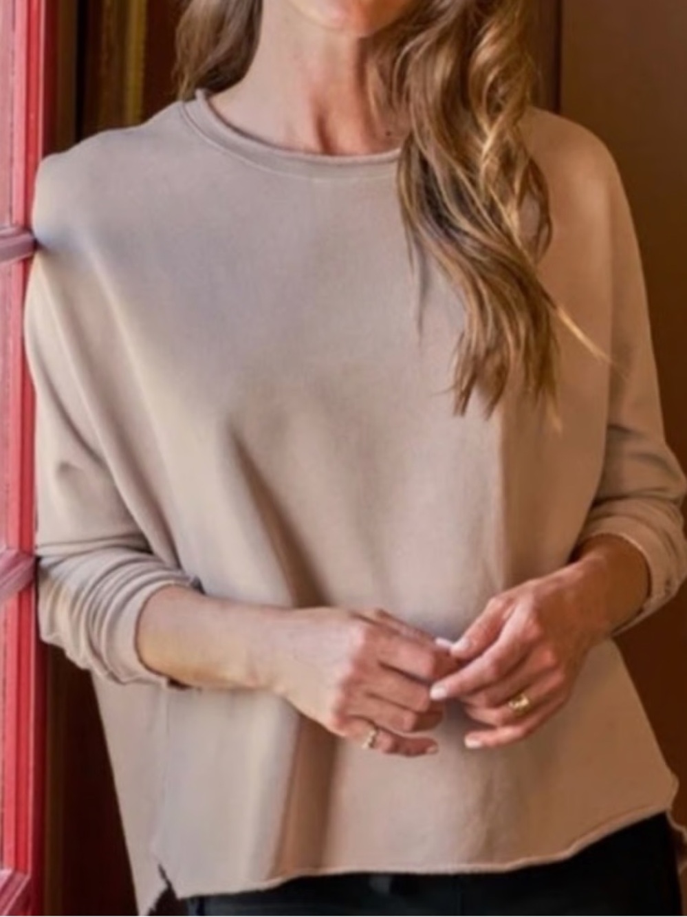 Frank & Eileen Anna Capelet Long Sleeve Sweatshirt Biscotti Tan Beige XS